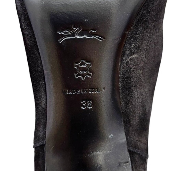 Longchamp -women’s Roseau Heeled boots Black suede leather Bamboo logo EU 38/7.5 - Picture 10 of 14